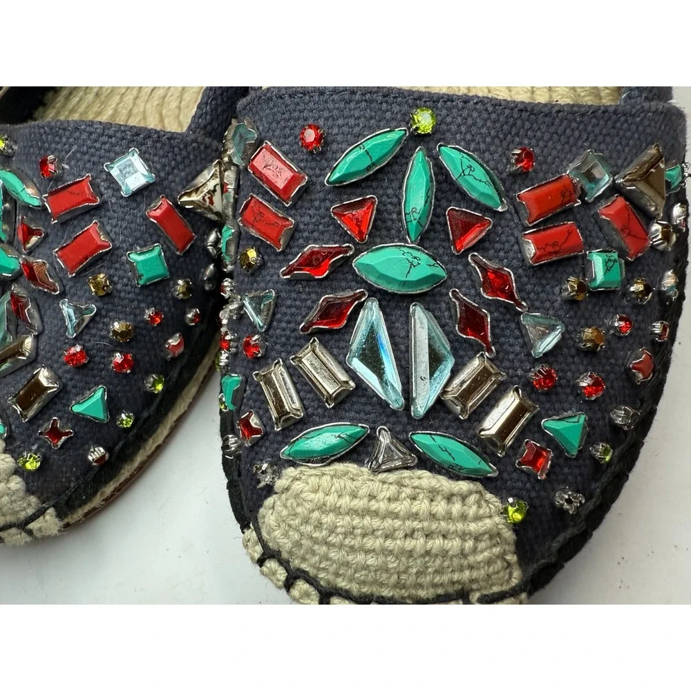 Brian Atwood Hardesty Pepita Crystal Jewel Espadrille 7.5Lux Canvas Flat Cosplay